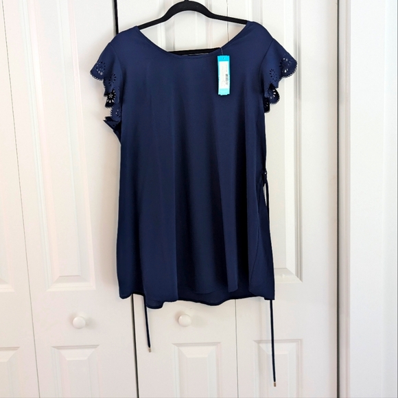 Full Moon Crepe Maternity Blouse with Scallop Sleeve - Picture 1 of 9